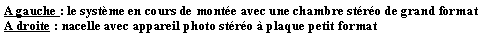 Zone de Texte: A gauche : le systme en cours de monte avec une chambre stro de grand formatA droite : nacelle avec appareil photo stro  plaque petit format