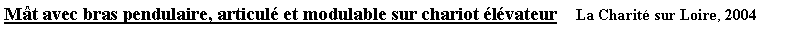 Zone de Texte: Mt avec bras pendulaire, articul et modulable sur chariot lvateur    La Charit sur Loire, 2004 