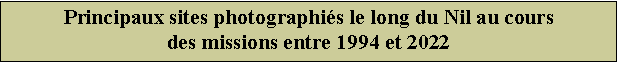 Zone de Texte: Principaux sites photographis le long du Nil au cours des missions entre 1994 et 2022 